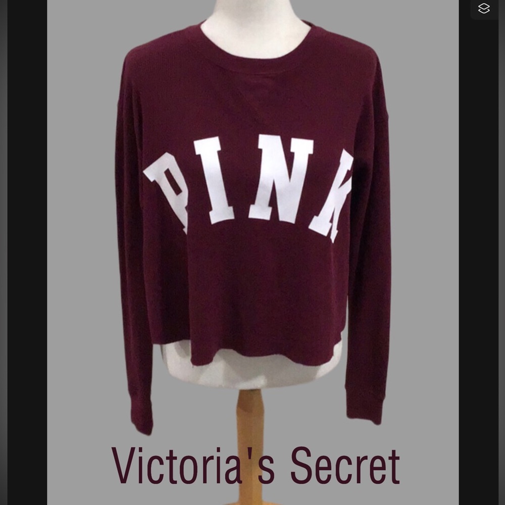 PINK Victoria’s Secret Waffle Knit Oversized Crop Top, Maroon, Size‎ XS